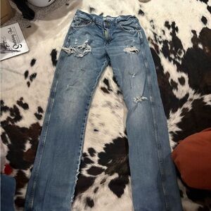 Wrangler Light Blue Distressed Straight Leg Jeans